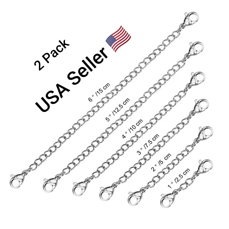 2-Pack Extender /Safety Chain Extender Necklace Bracelet Lobster lock 1″ To 6″