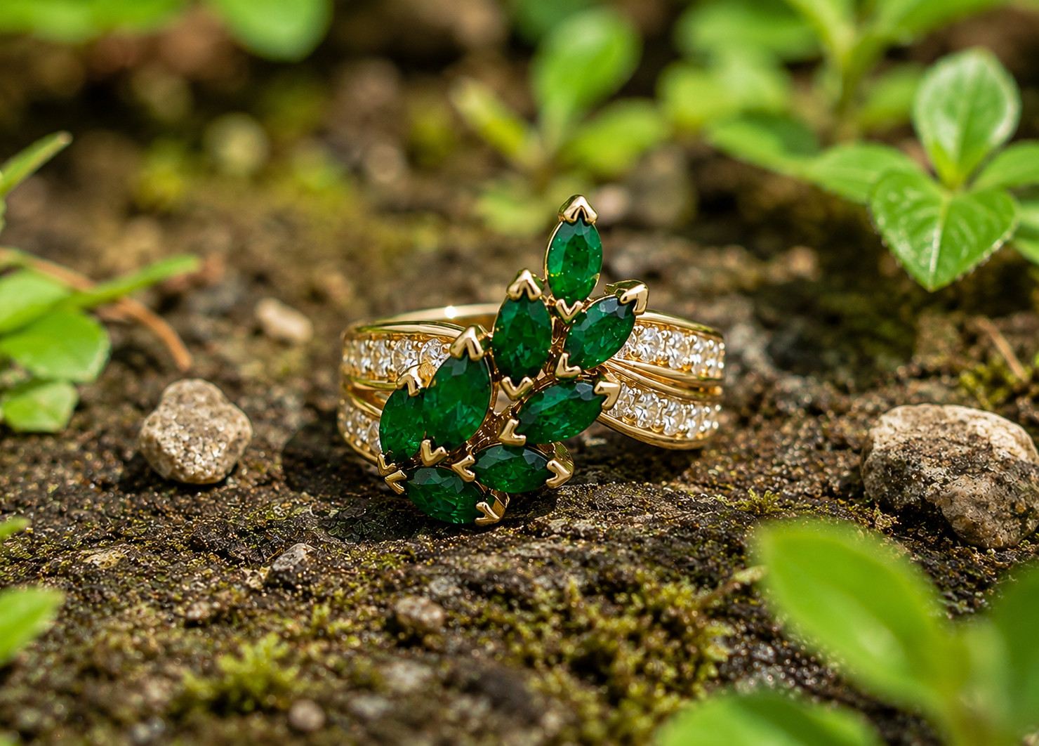 2Ct Marquise Lab Created Green Emerald Wedding Band Ring 14K Yellow Gold Plated