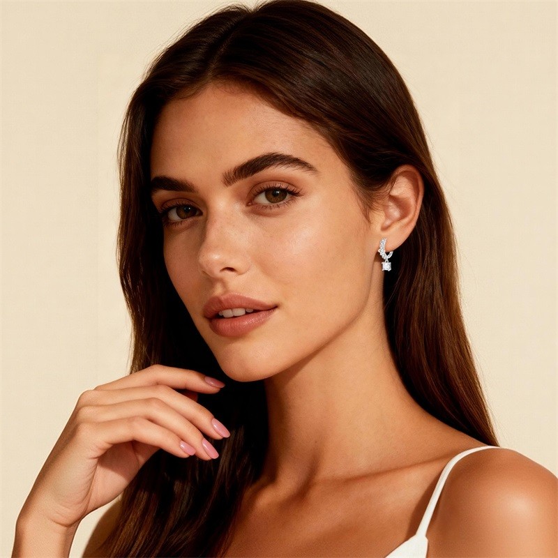 PANDACH 925 Sterling Silver Sparkling Bow Hoop Earrings For Women Fashion Hoops