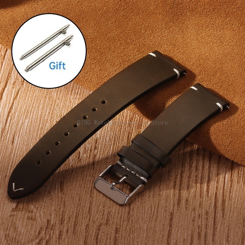 Retro Oil Wax Genuine Leather Watch Band 18 19 20 21 22 24mm Thin Cowhide Strap.