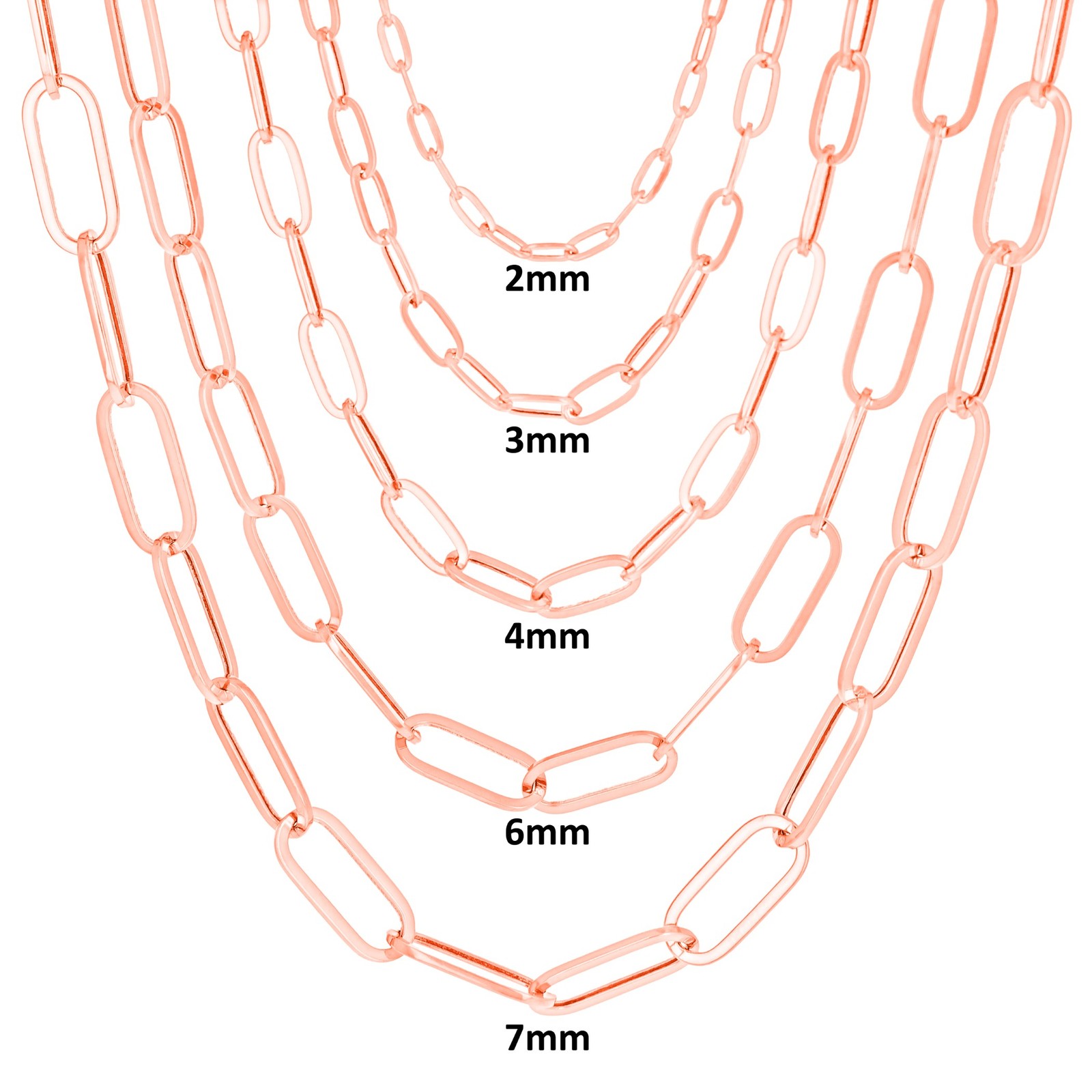 14k Rose Gold Paperclip 2mm-7mm Cable Chain Bracelet Necklace Mens Women 7″-24″