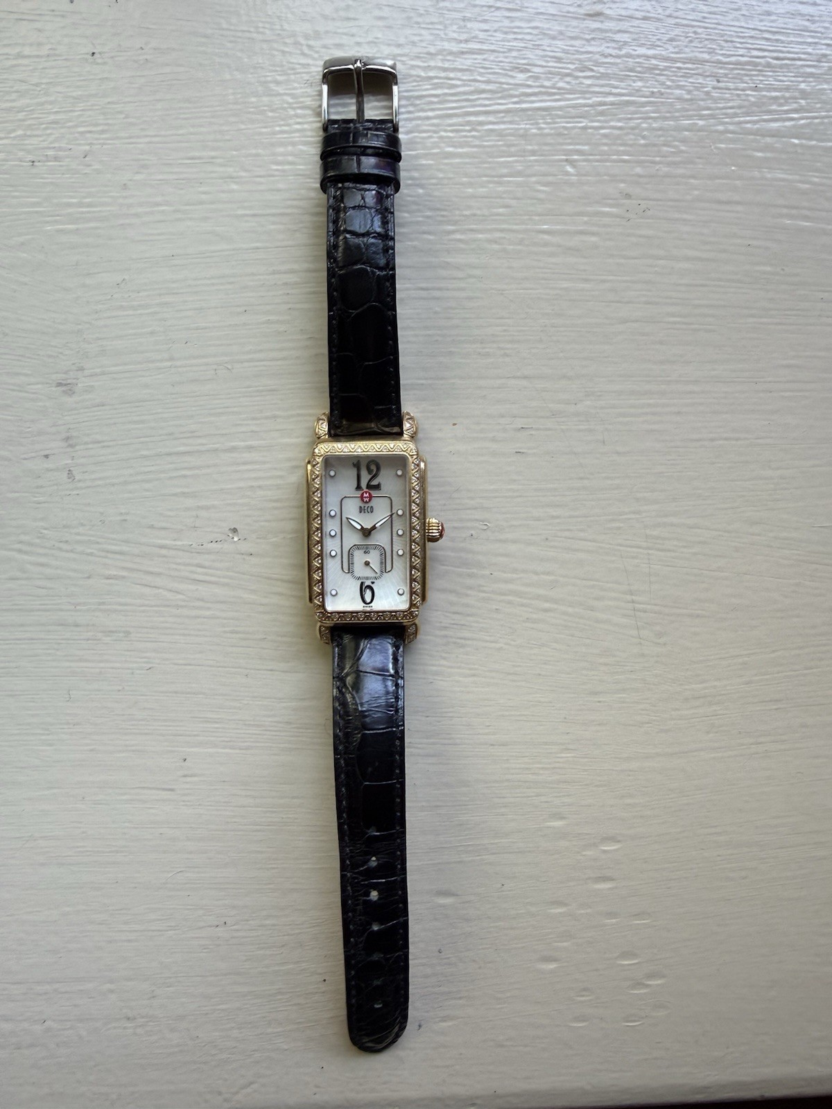 Michele Deco Diamond Gold Tone Watch Authentic New Battery