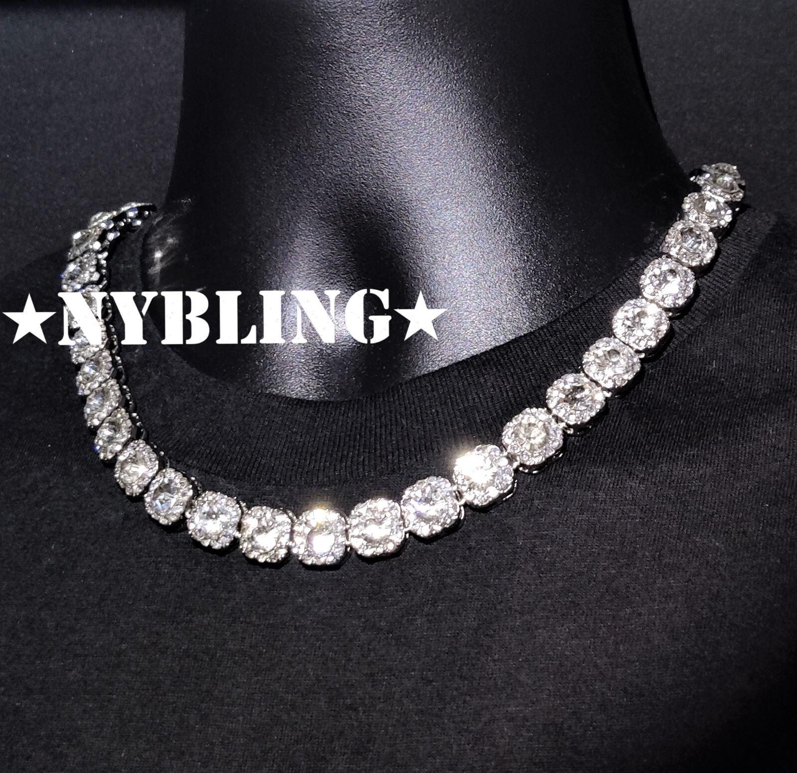 Iced Baguette Cluster Tennis Chain Necklace Plated CZ Fashion Hip Hop Jewelry