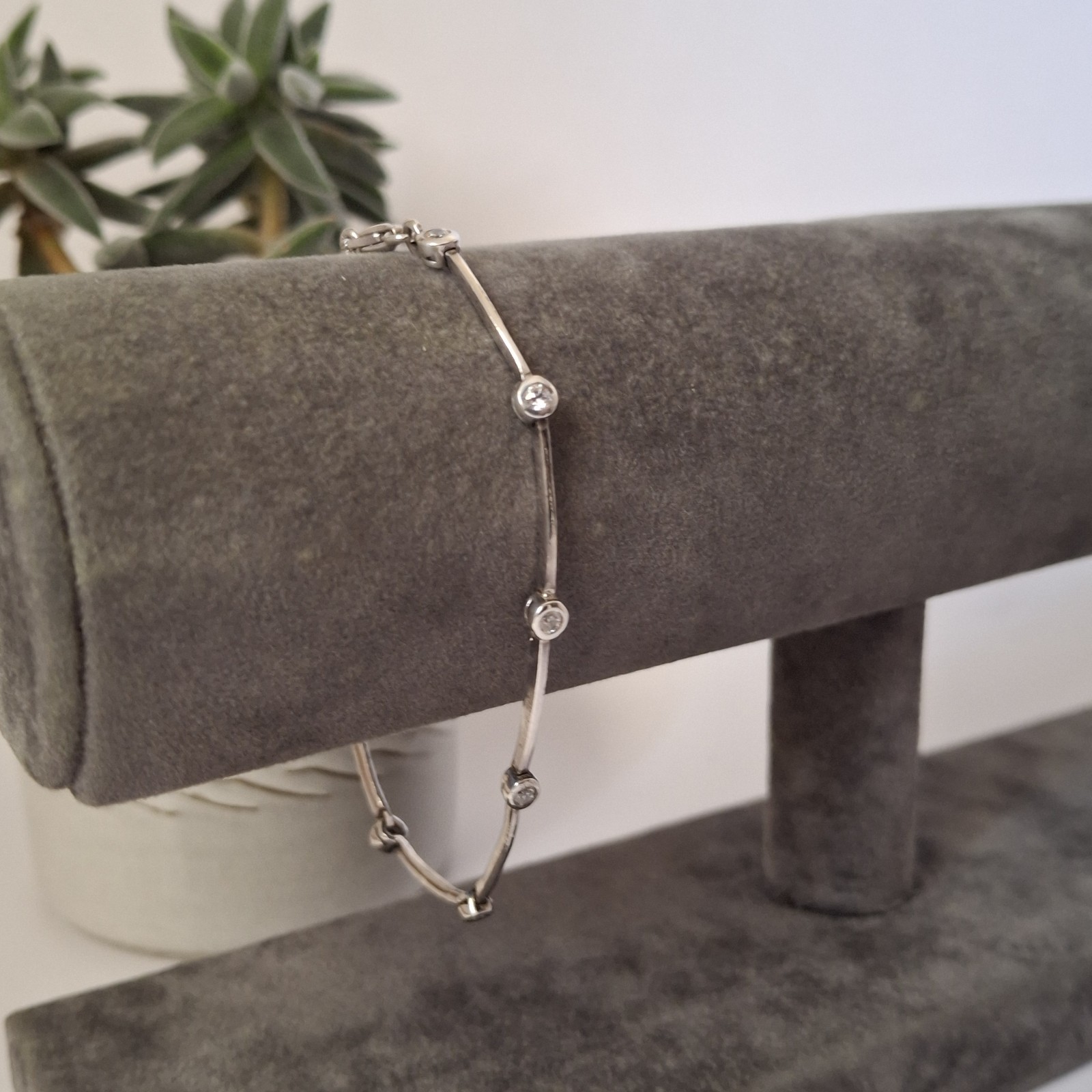 925 Sterling Silver CZ Station Link Bracelet Modern Minimalist Wedding Sparkle