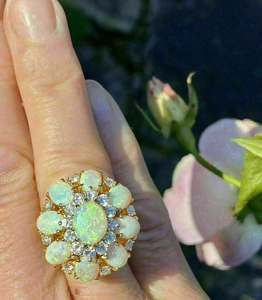 4.50Ct Oval Cut Fire Opal Halo & Diamond Engagement Ring 14k Yellow Gold Finish
