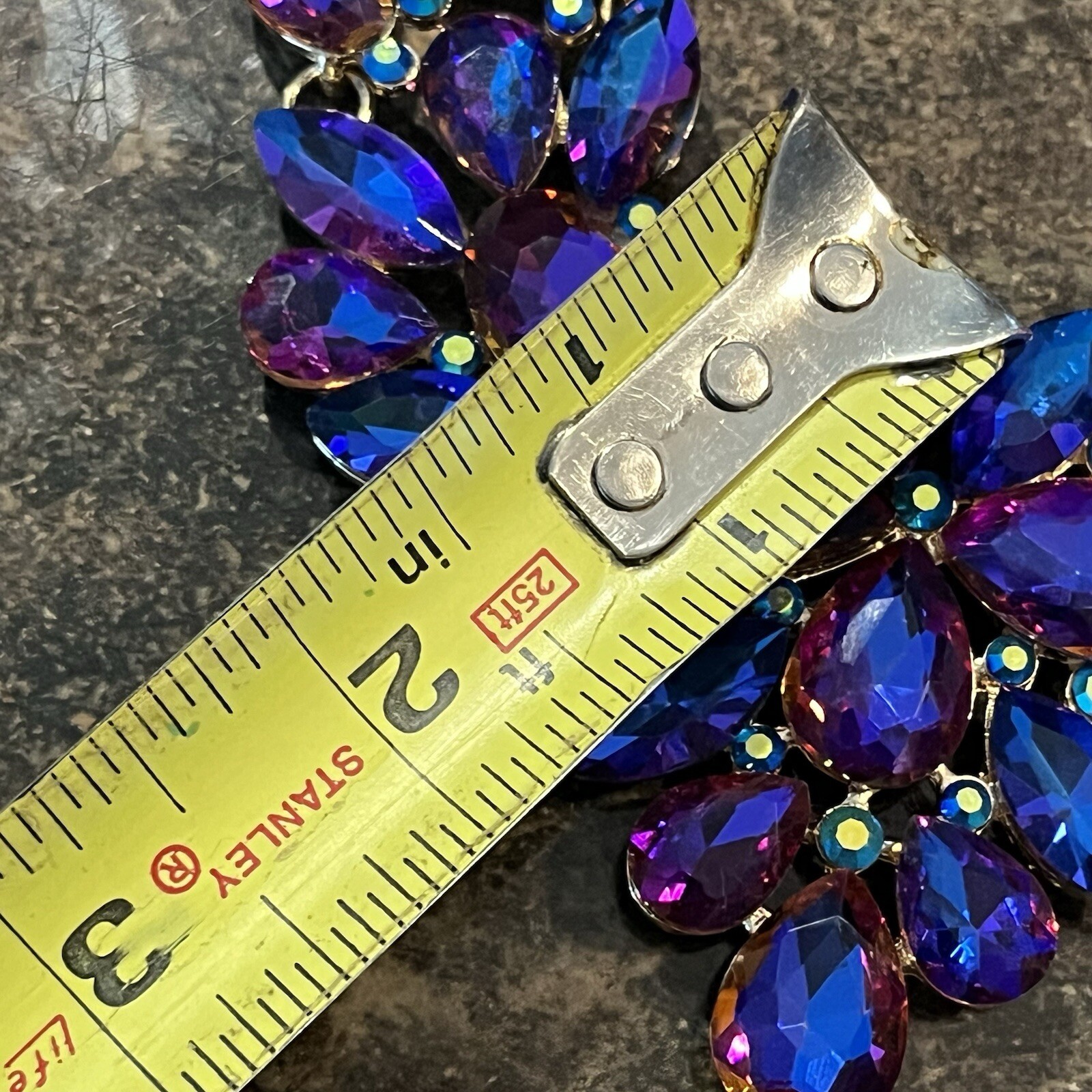 Necklace Iridescent Purple Blue Glass Rhinestone A/B 16” Foil Back STATEMENT