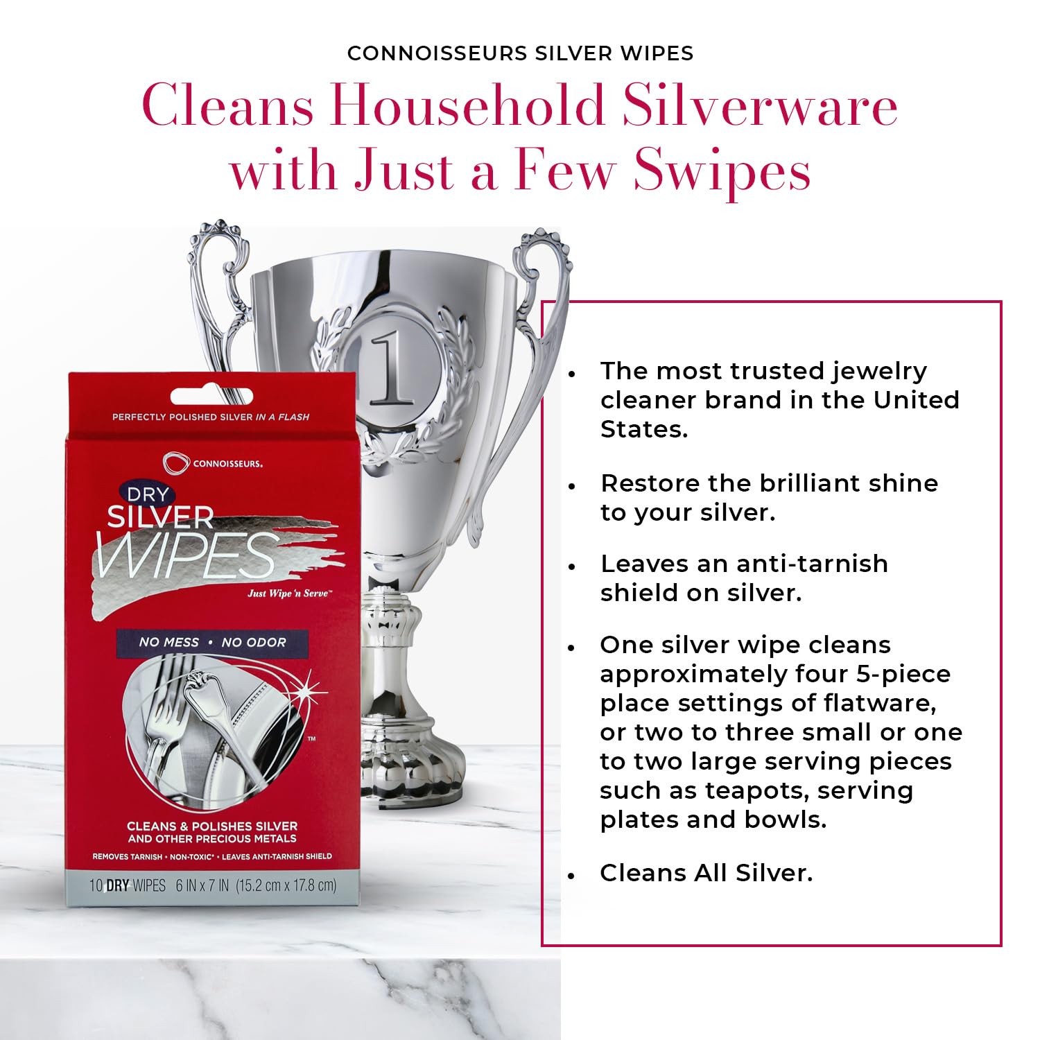 Connoisseurs Silver Cleaner Wipes for Sterling 1 Count (Pack of 10), White