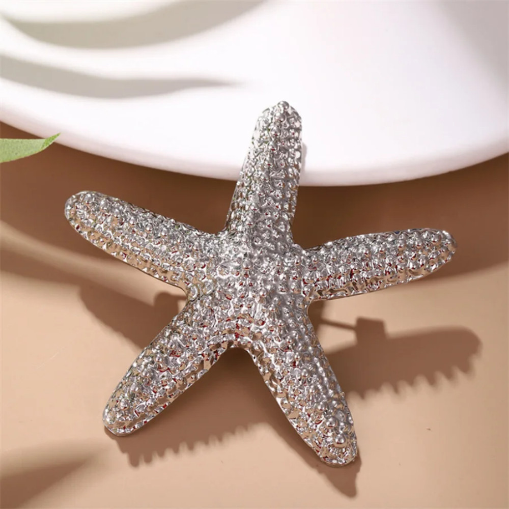 Silver Tone Starfish Seashell Brooch Ocea Beach Summer Pin Coastal Jewelry Gift