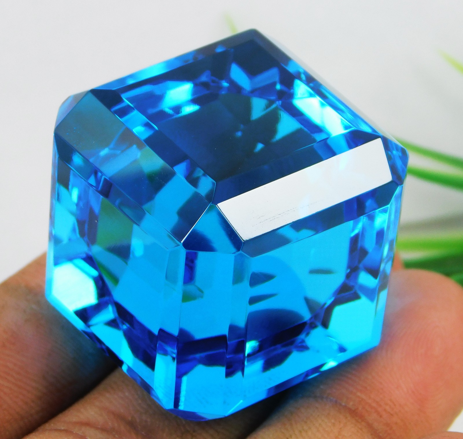 HUGE Natural 300.10 Ct Cube Cut Sky Blue Topaz Certified Loose Gemstone