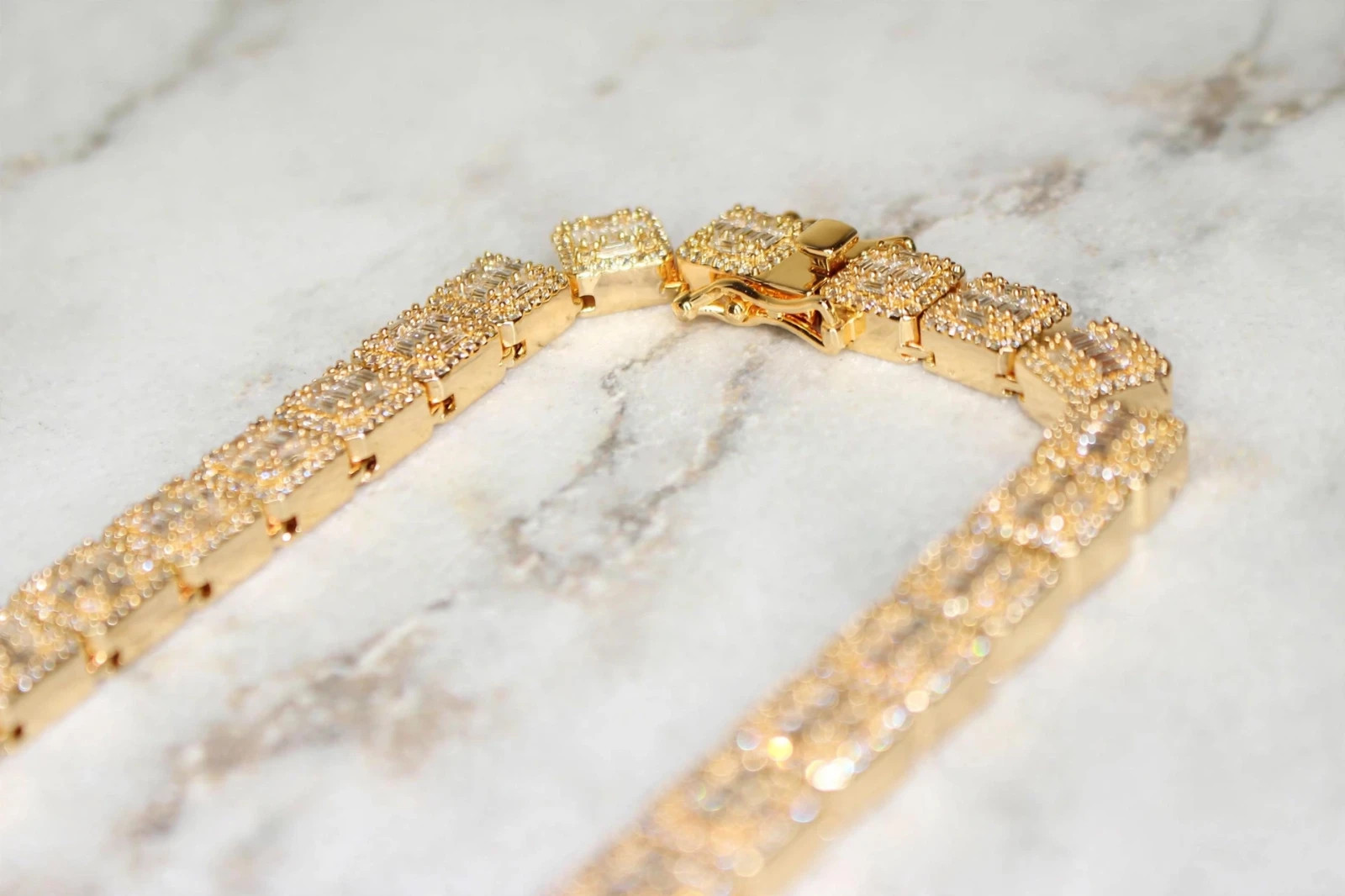 14k STAMPED Gold 10mm BAGUETTE Tennis 124ct Lab Sim Diamond Chain 143g Gold