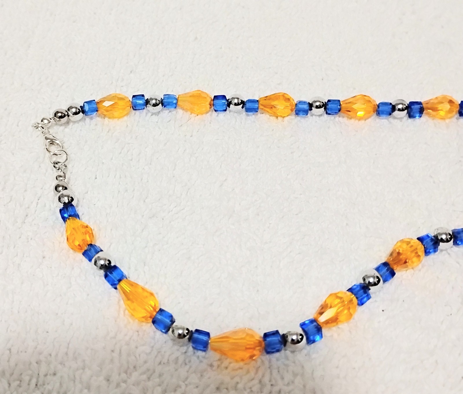 Handcrafted Jewelry 22″ Citrine Yellow/Orange Teardrop & Blue Glass Necklace