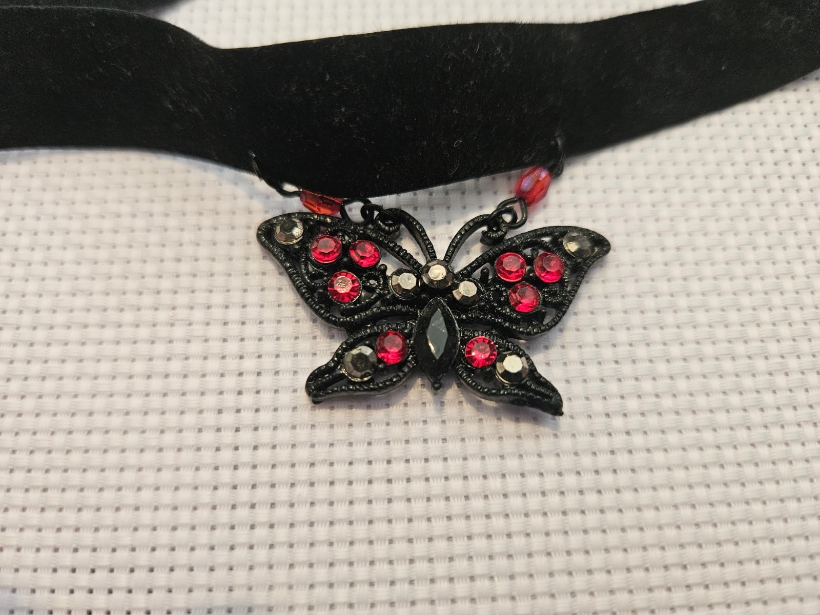 Black Velvet Butterfly Rhinestone Choker Red Gothic Adjustable Necklace