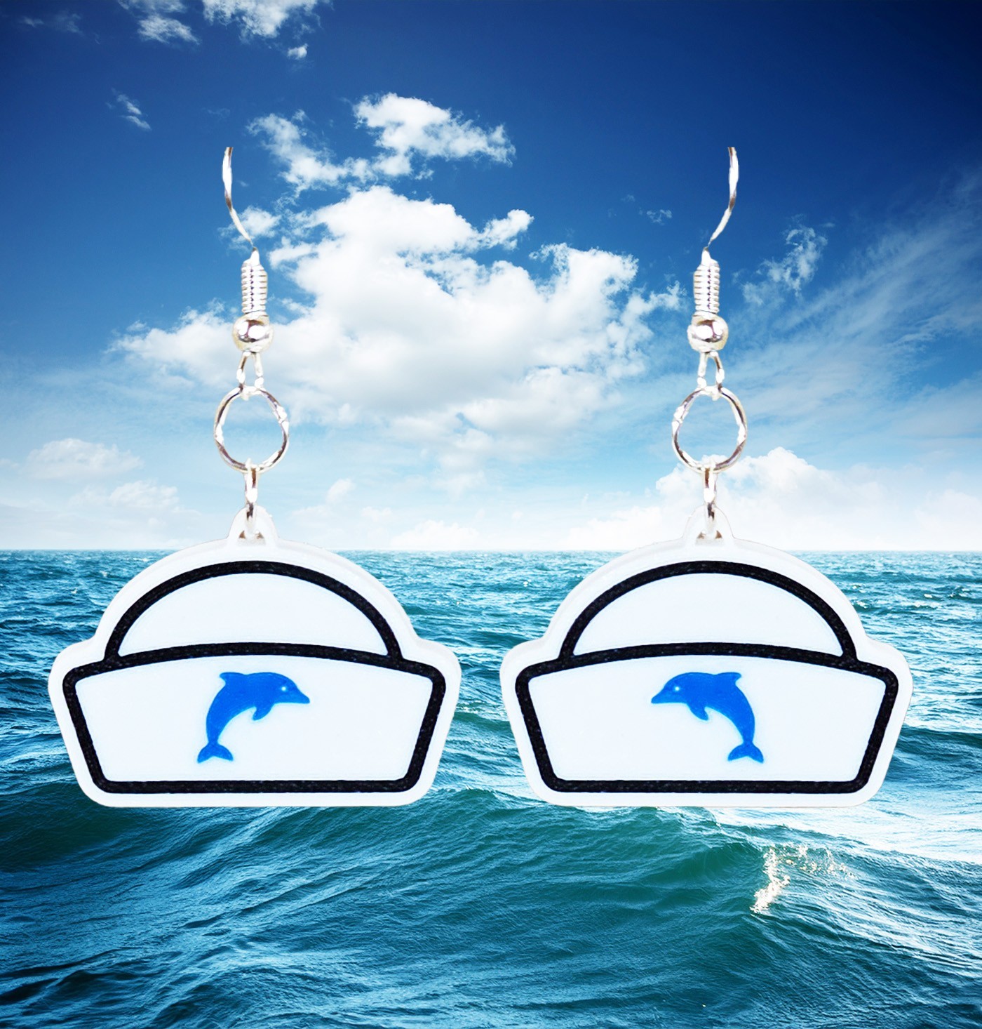 Sailor Hat Earrings Nautical Style Dangle Earrings Coastal Jewelry Gift