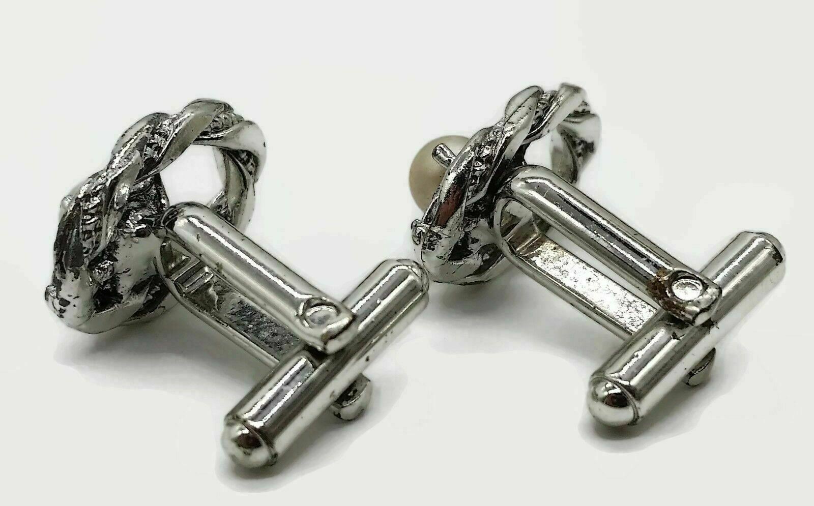 Sliver Toned 3/4″ Cufflinks Cuff Links w/ Faux Pearl Male Female Unisex