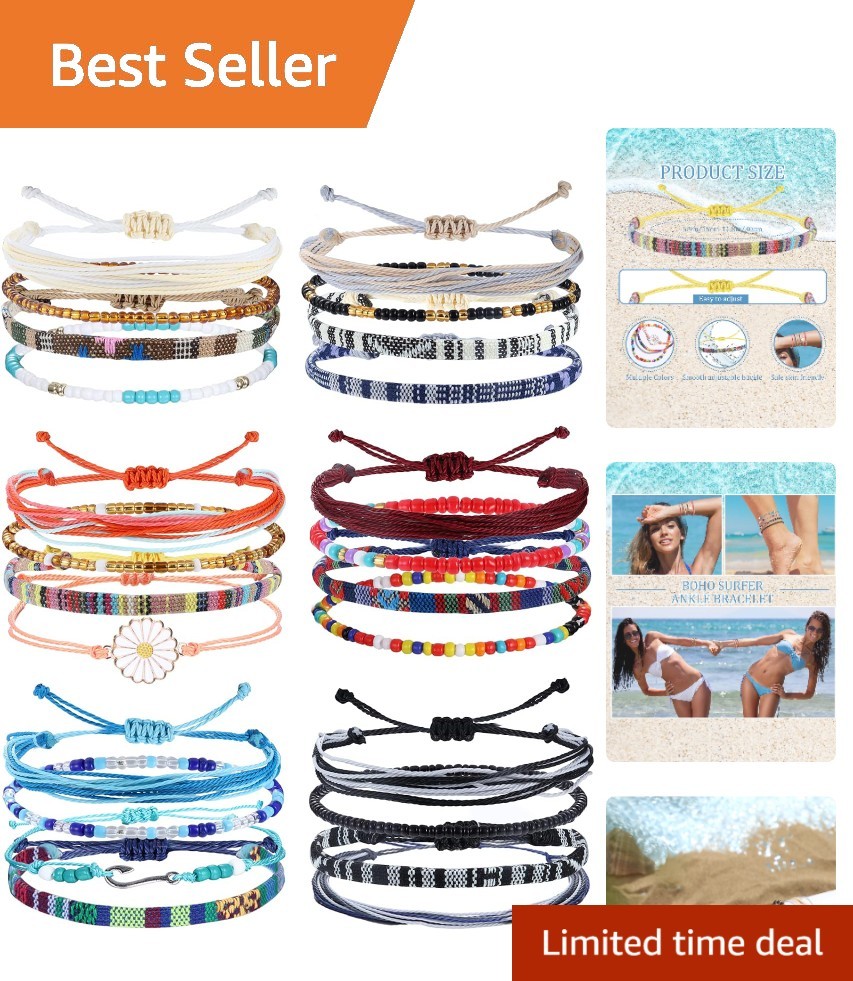 24 Pcs Waterproof Boho Ankle Bracelets for Women | Adjustable Strand Jewelry