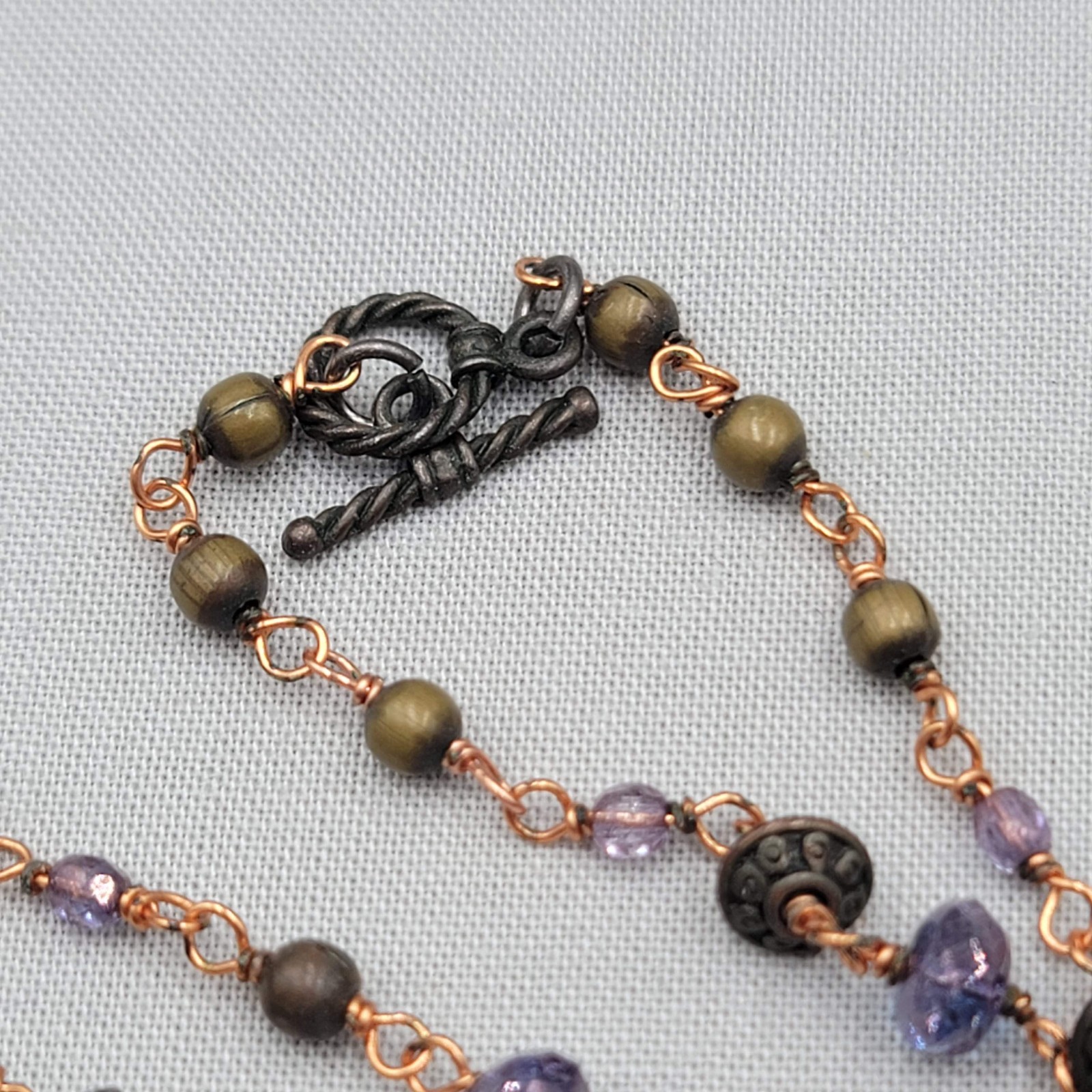 Y Drop Beaded Necklace Copper tone Female Goddess Pendant 18″
