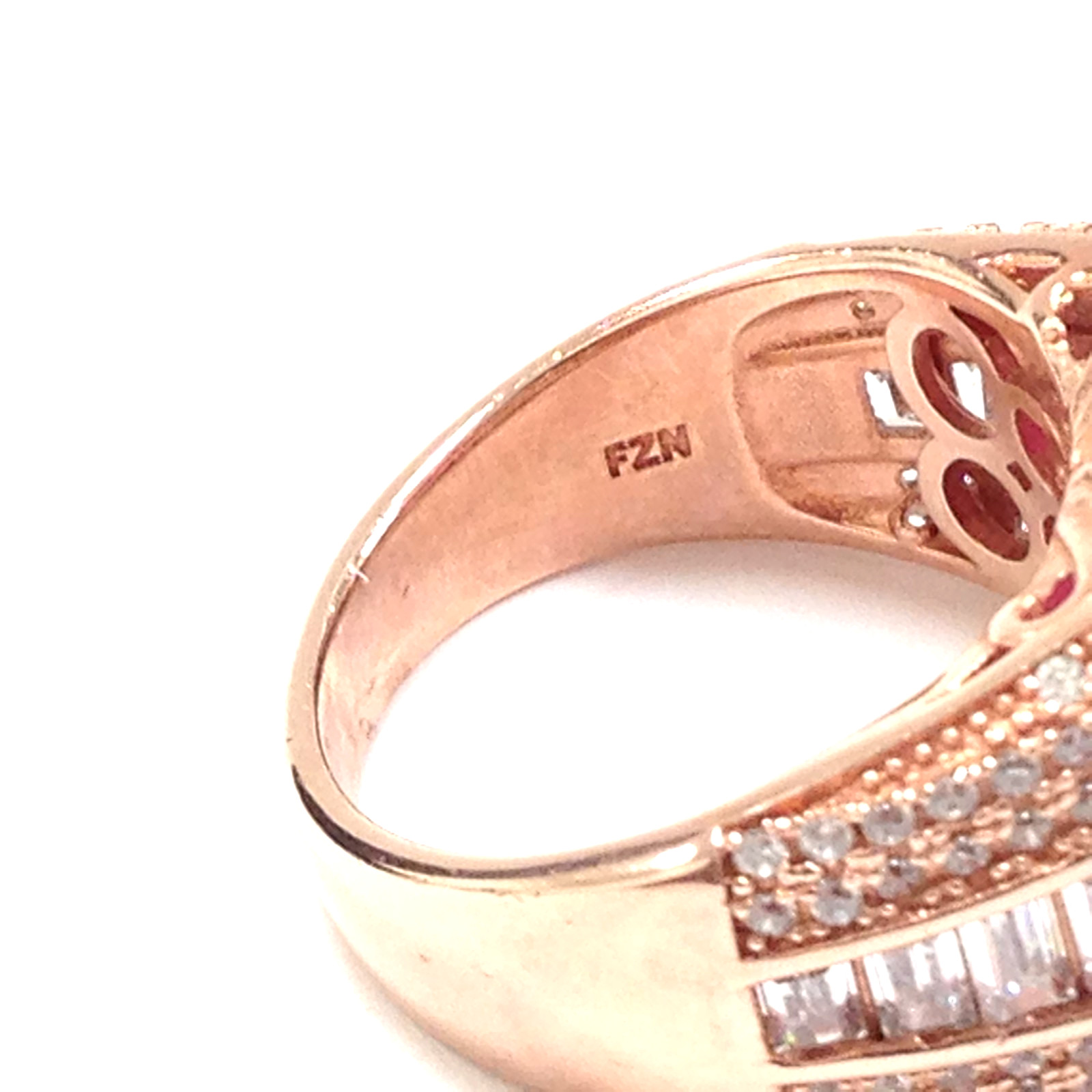 FZN Fuzion Creations Gold Vermeil Sterling Silver Square Pink Stone Ring Sz 6.75