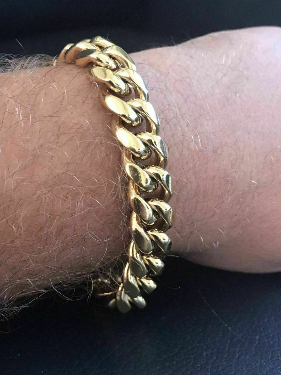 14mm Men’s Miami Cuban Link Bracelet & Chain Set 18k Gold Plated Stainless Steel