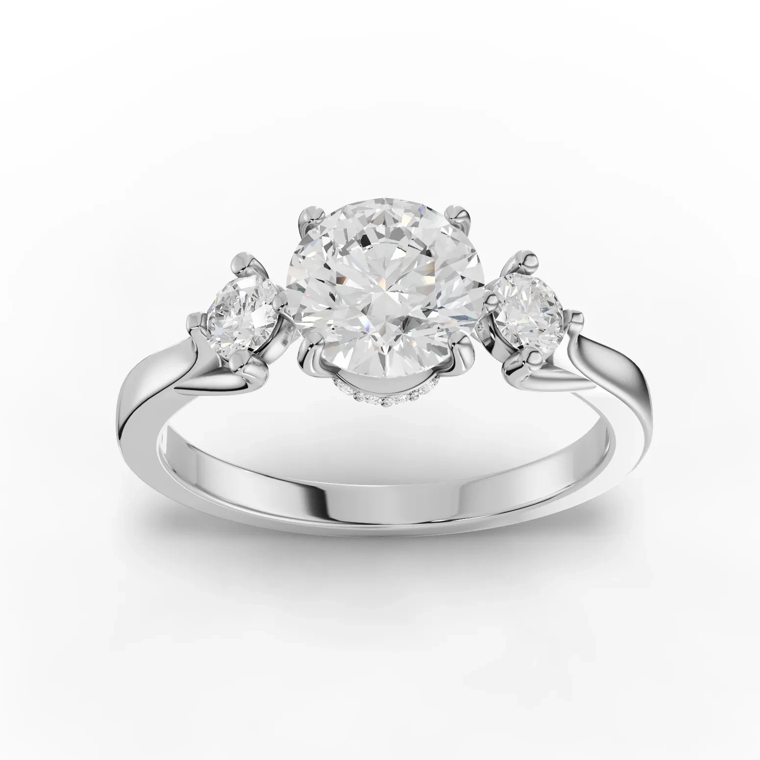 1.21 Ct Round Lab Grown Diamond Solitaire Hidden Halo Ring 18K White Gold
