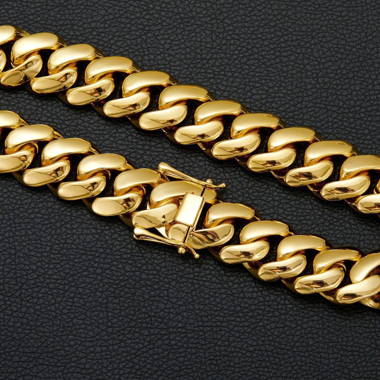 Miami Cuban Link Chain Necklace Bracelet 14K Gold Plated Stainless Steel 12-20MM