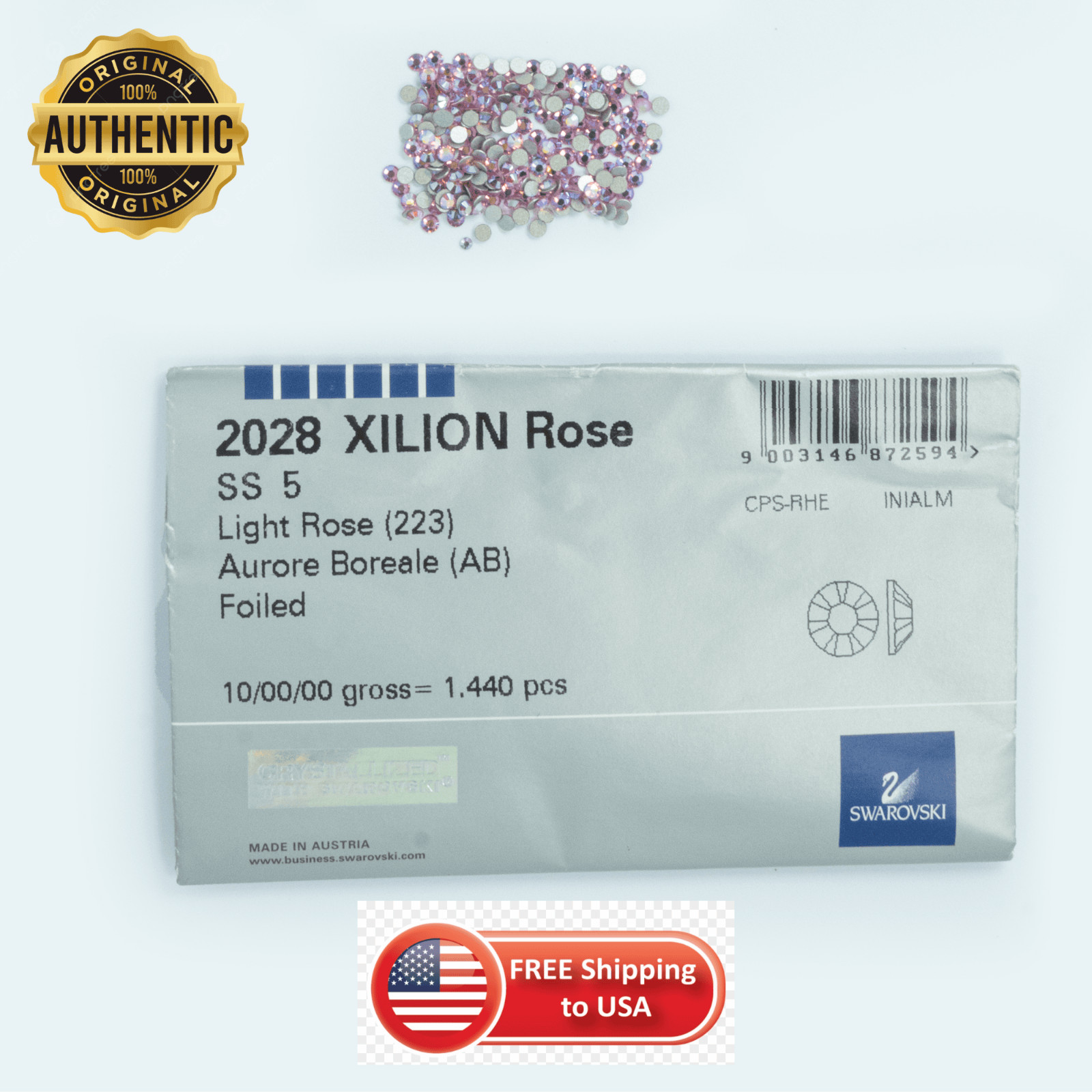 Swarovski Light Rose 223 AB Flatback Crystal Xilion Rose 2028 SS5/SS9 Disc.