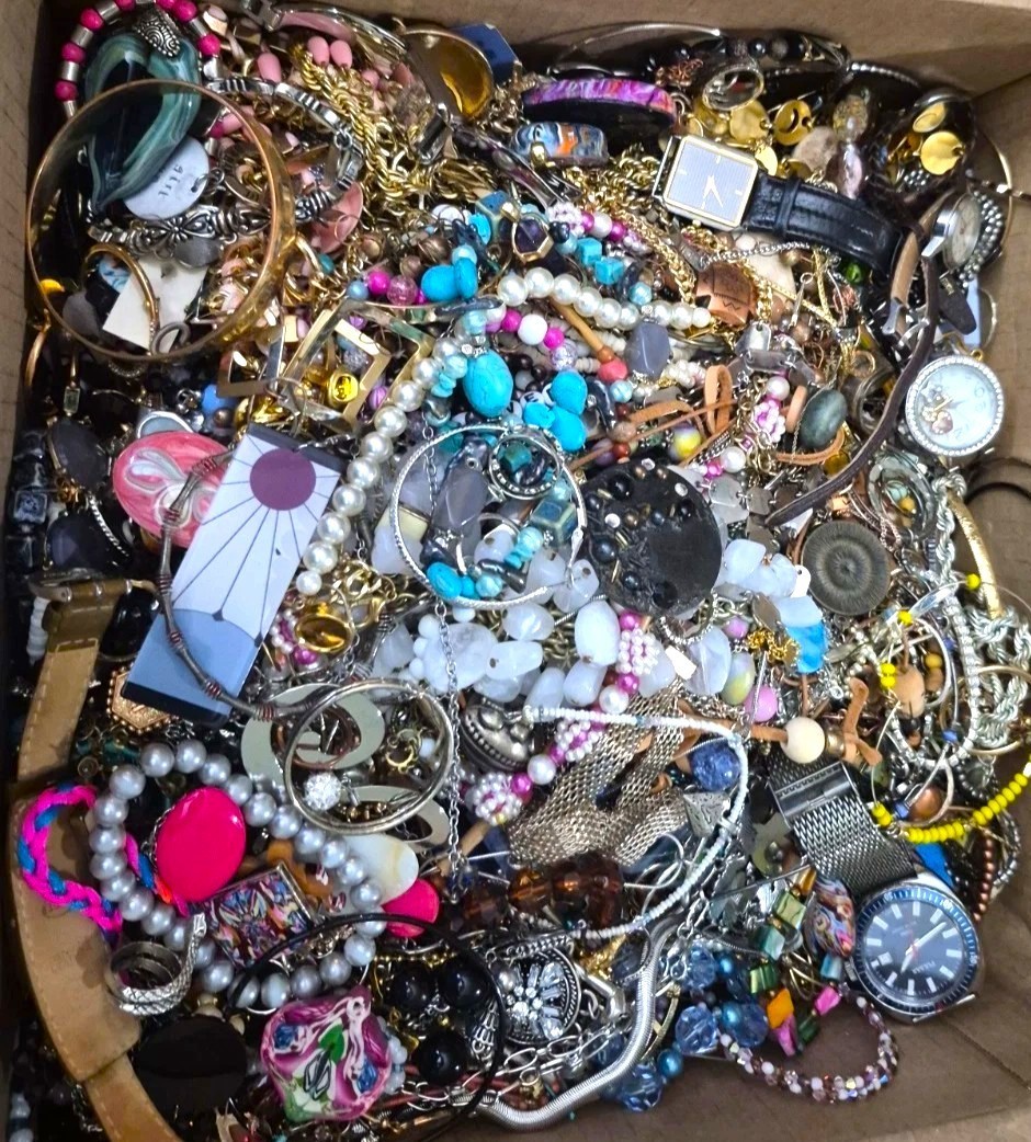 3 Lbs Unsearched Jewelry Lot VTG & Now Junk & Wear & Resell Tangled BIG FUN HUNT
