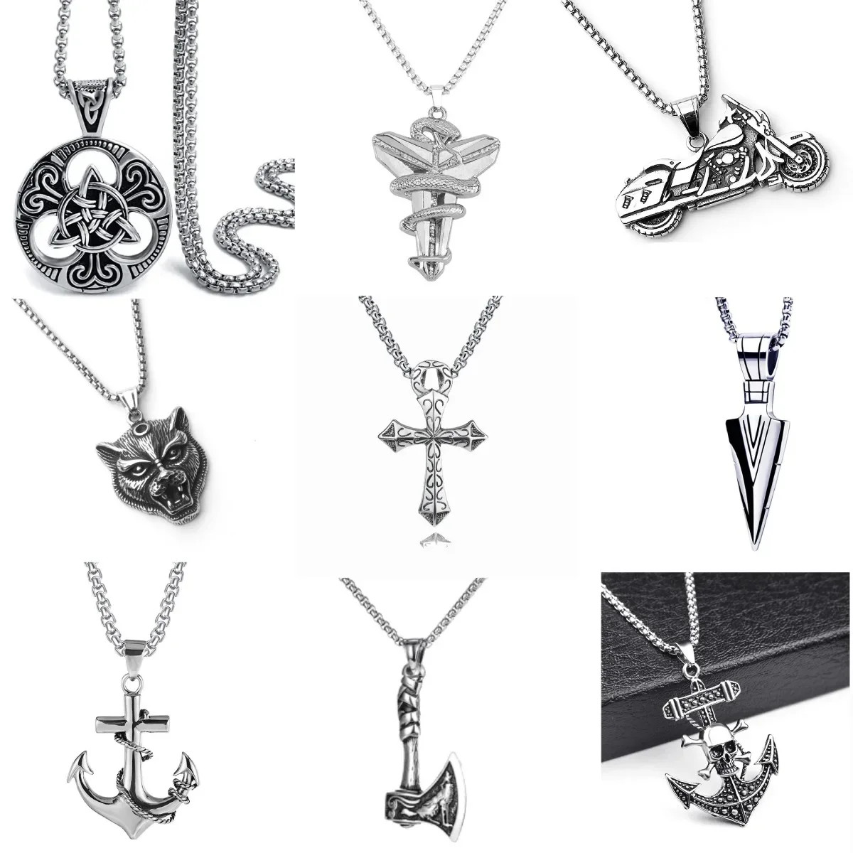 Men’s Punk Pendant Stainless Steel Necklace Minimalism Hip Hop Style Jewelry Cha