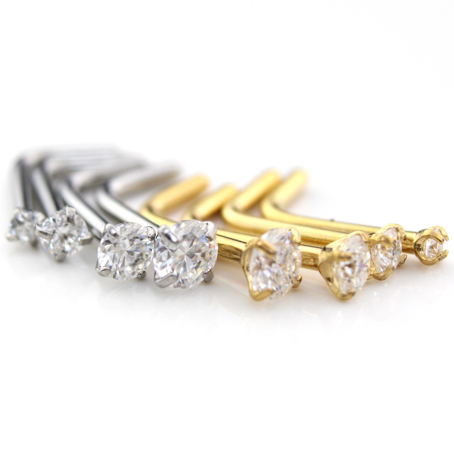 Moissanite L-Shape Nose Ring Silver Stud 18G 20G Surgical Steel Gold PVD