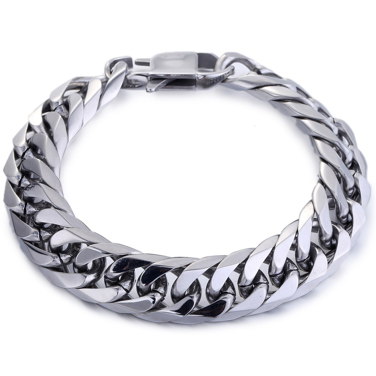 15mm Wide Double Curb Cuban Link Men’s Chain 316L Stainless Steel Bracelet Xmas