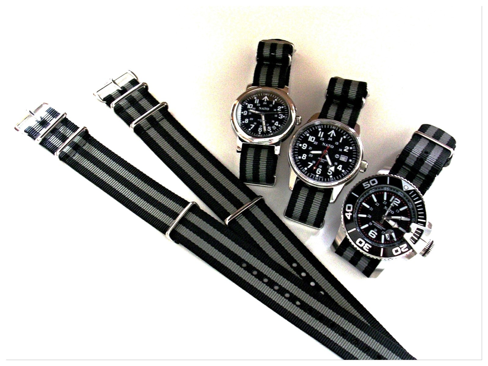 24mm Bonded striped NATO G10 military Pilot watch band strap 2 pak RAF IW SUISSE
