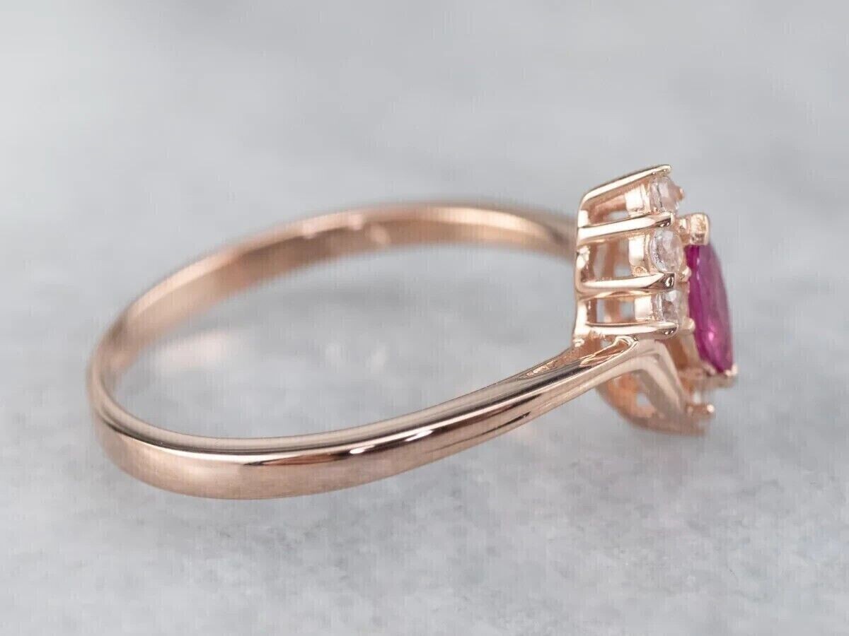 2.00 Ct Marquise Cut Created Red Ruby Engagement Halo 14K Rose Gold
