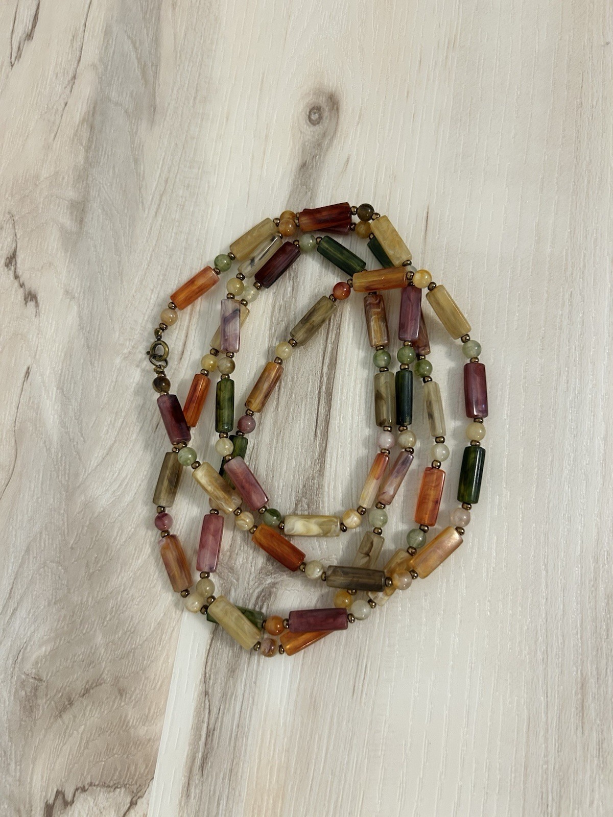 Multicolor Bohemian Stone Beaded Long Statement Necklace, Adjustable Bead Chain