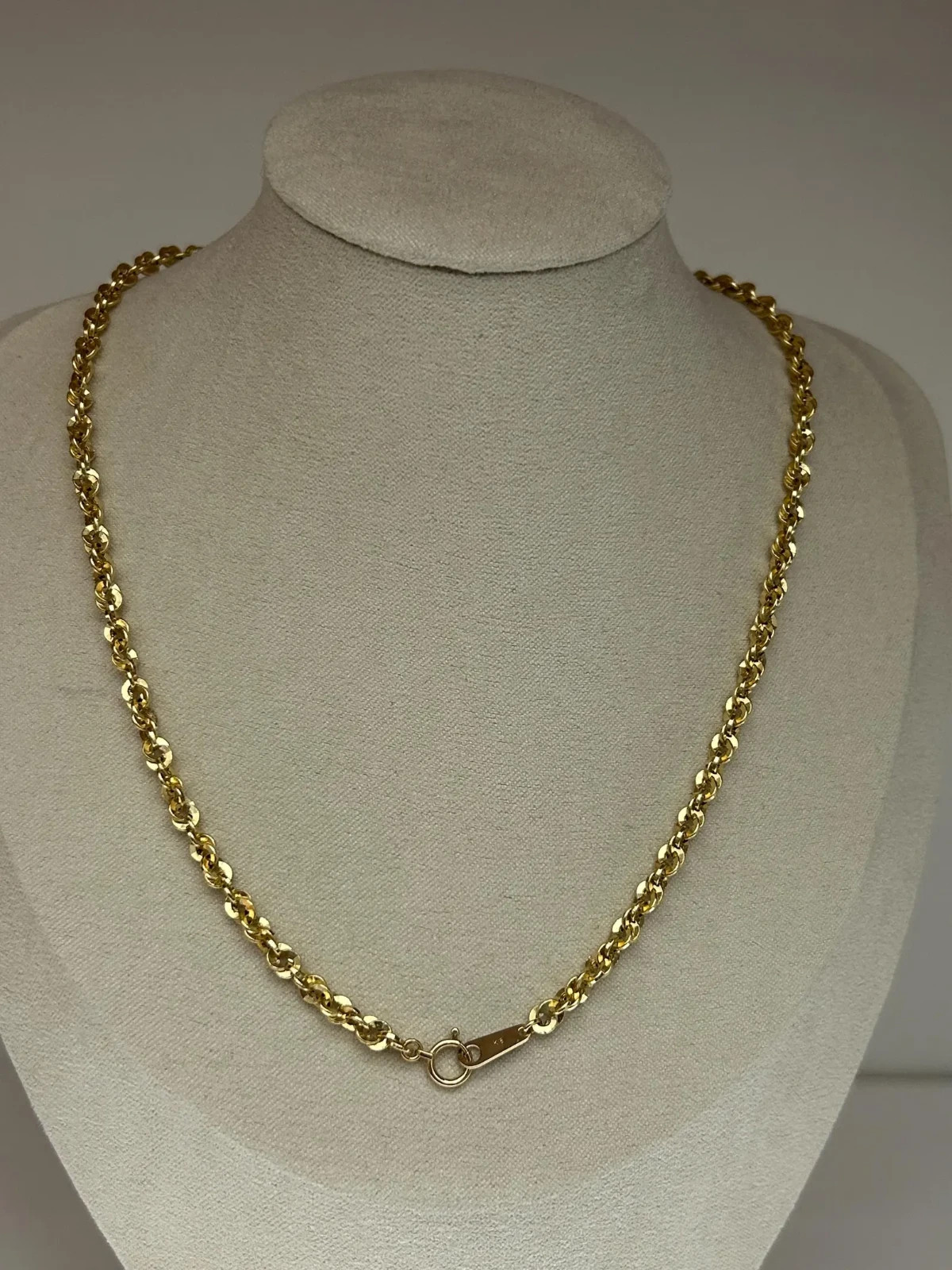 Japanese K18 Polished Double Twist Chain Necklace Solid 18K Gold Collar Necklace