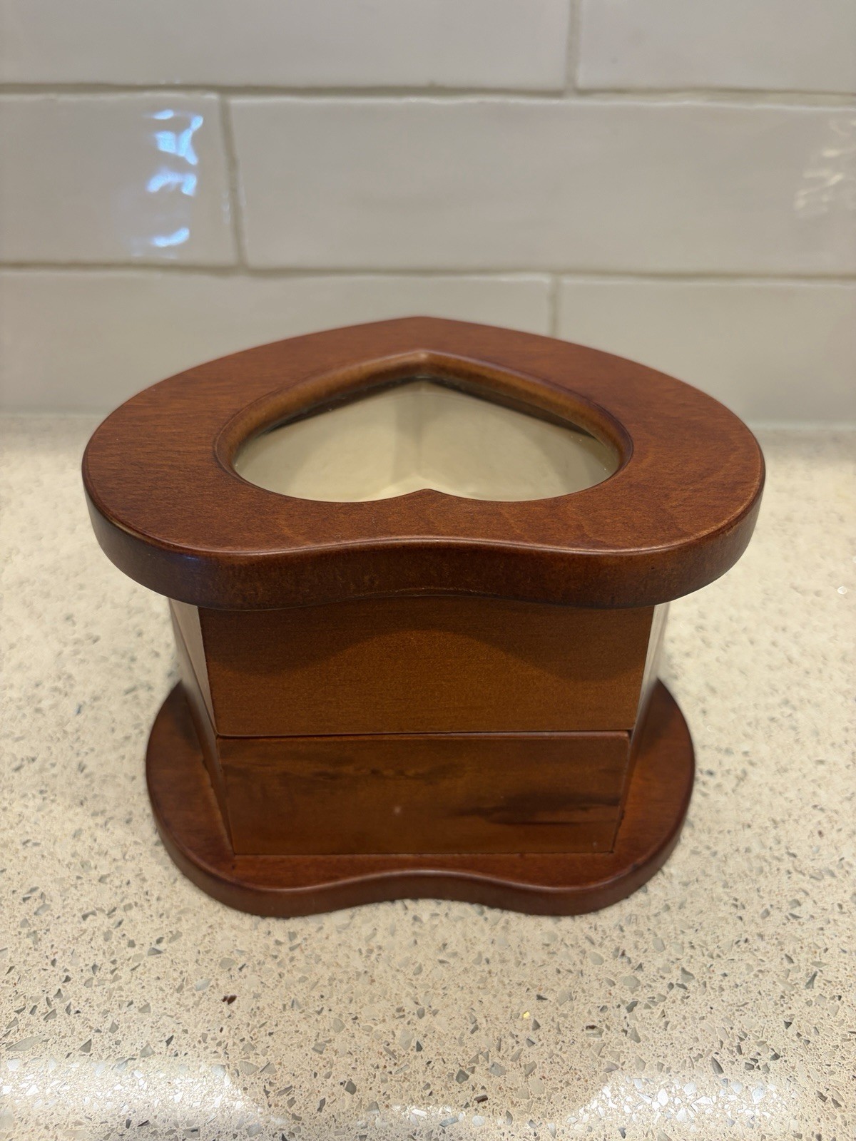 Heart Shaped Wooden Jewelry Box w/ Glass Lid, Velvet Lined Interior