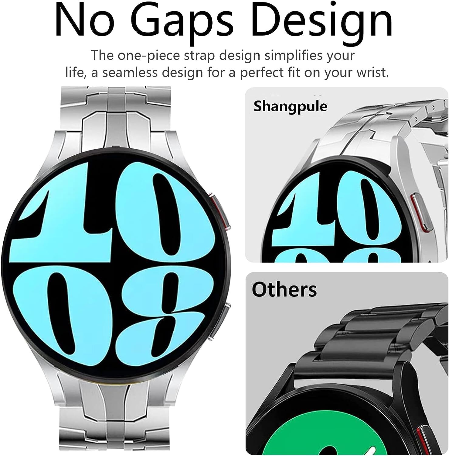 No Gaps Metal Watch Band for Samsung Galaxy Watch 6 5 Pro 45mm 5/4 40mm 44mm
