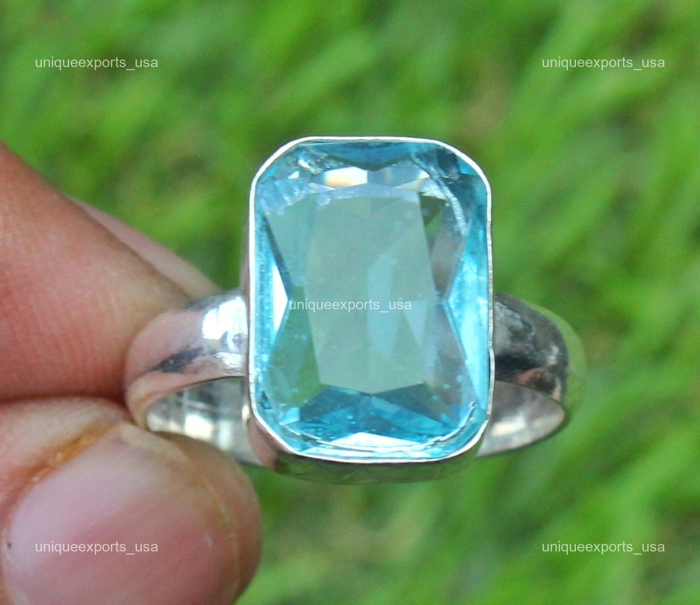 Aquamarine Gemstone Not Applicable Boho Wife Band March Ring 925 Sterling Silver