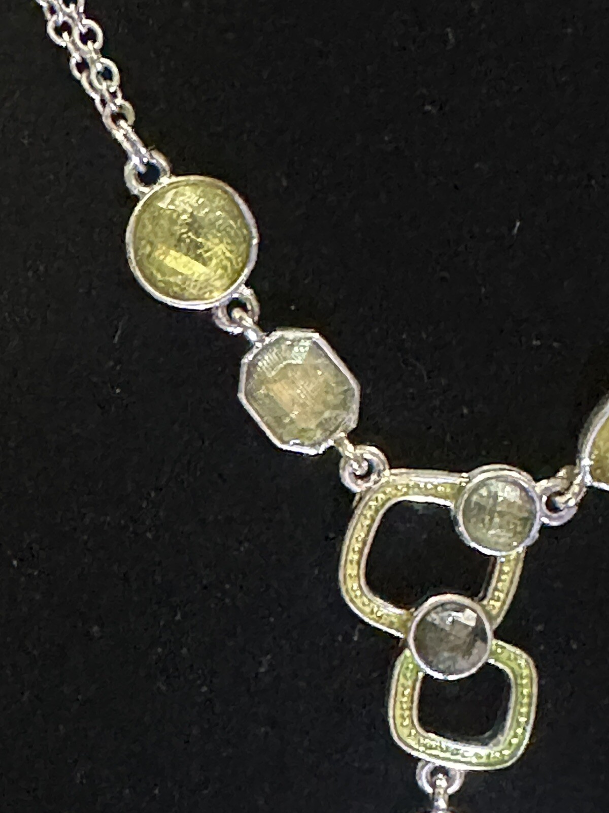 Lia Sophia Silver Tone Green Foil Backed Crystal Multi-strand Necklace 19” NEW