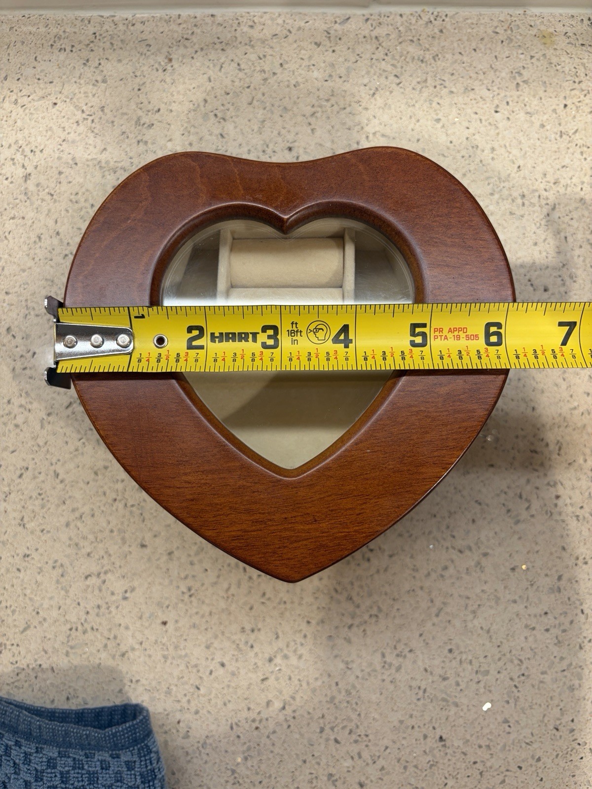 Heart Shaped Wooden Jewelry Box w/ Glass Lid, Velvet Lined Interior