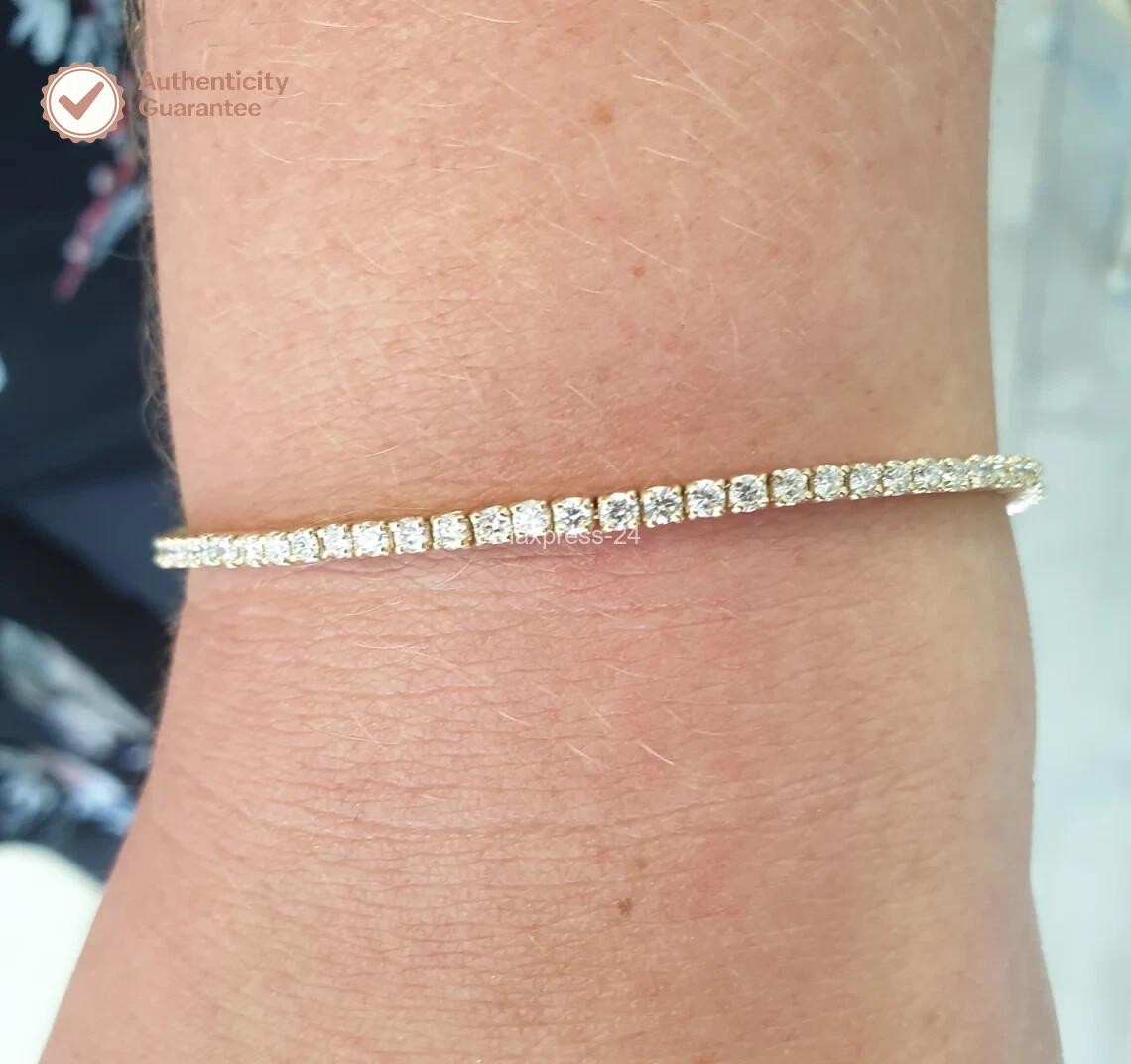 3.5Ct Certified Natural GHI/VS-SI Diamond Tennis Bracelet 14k Gold Birthday Gift