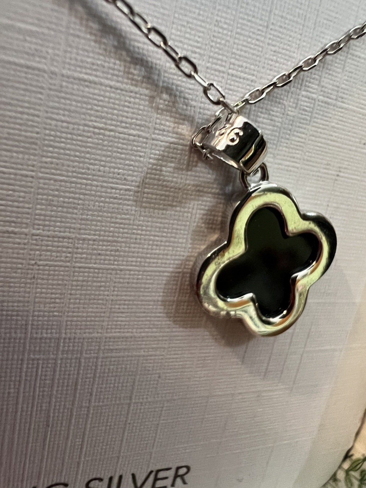 Isabella M Sterling Silver Cubic Zirconia Necklace clover shape pendant NIB