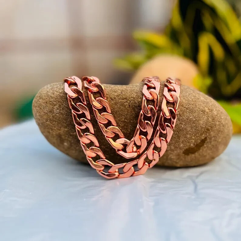 22 inch Pure Copper Solid CUBAN Chain Necklace, Healing Jewelry Spiritual