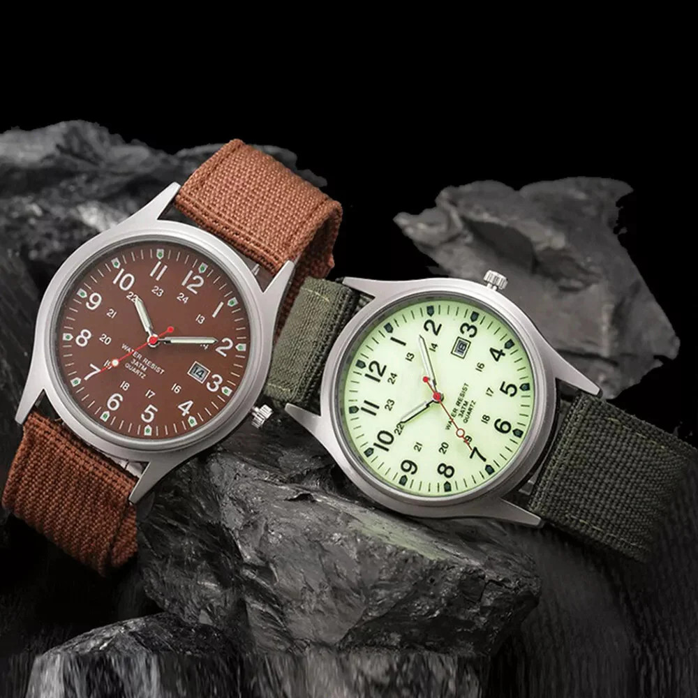 Men Army Luminous Quartz Watch Nylon Strap Date 24H Wrist Watch