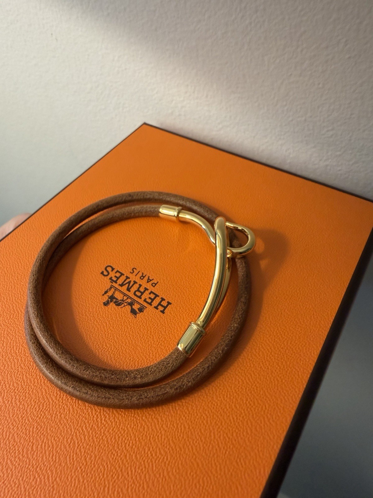 HERMÈS Leather Jumbo Hook Double Wrap Bracelet, Authentic Guaranteed