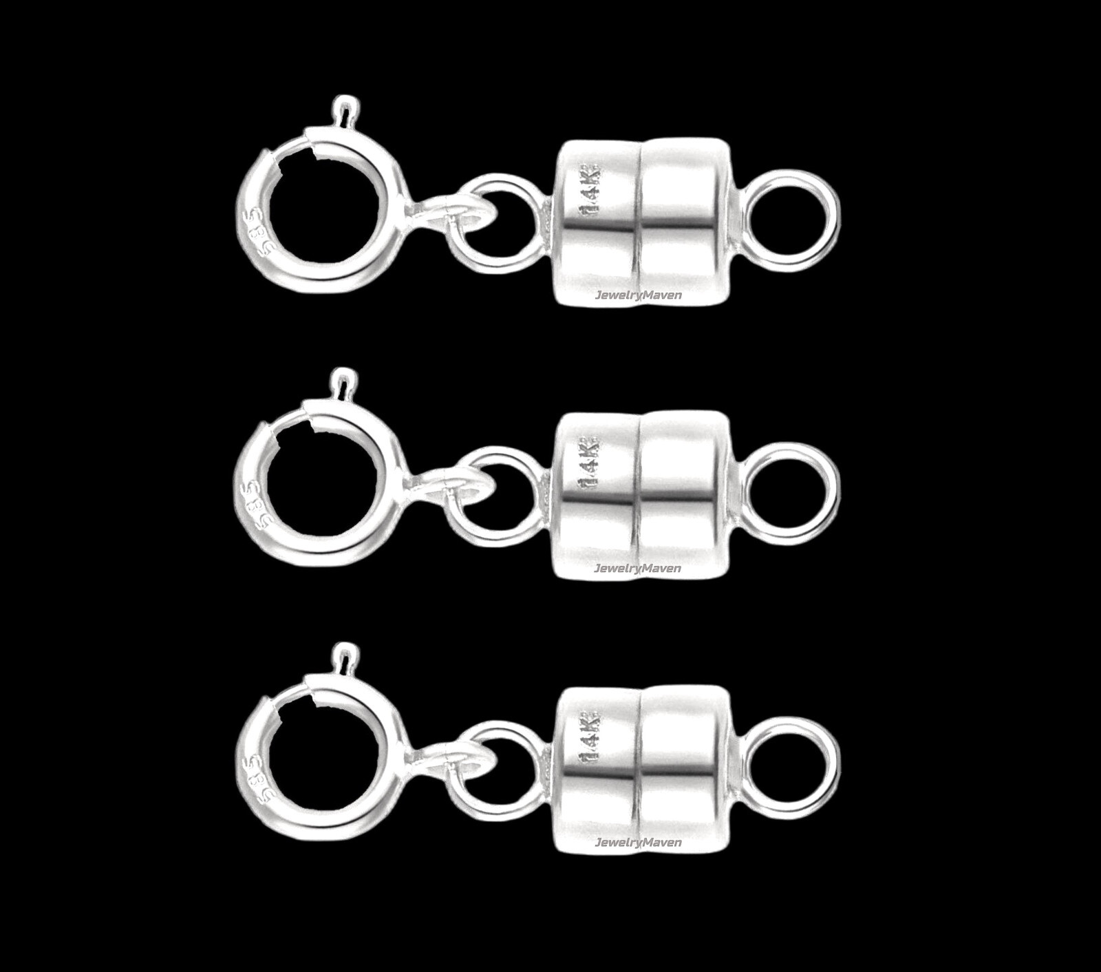 (3) 4.5mm 14k MAGNETIC CLASP SOLID WHITE Gold Necklace 1/2″ extender Spring Ring