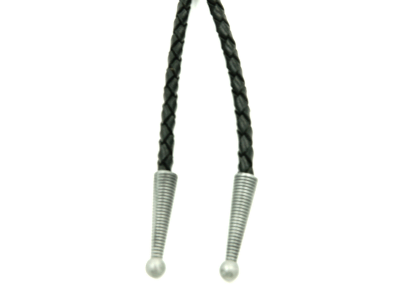 4mm Braided Genuine Black Leather Cord Rope w/ Ribbed Metal Tips for Bolo Ties