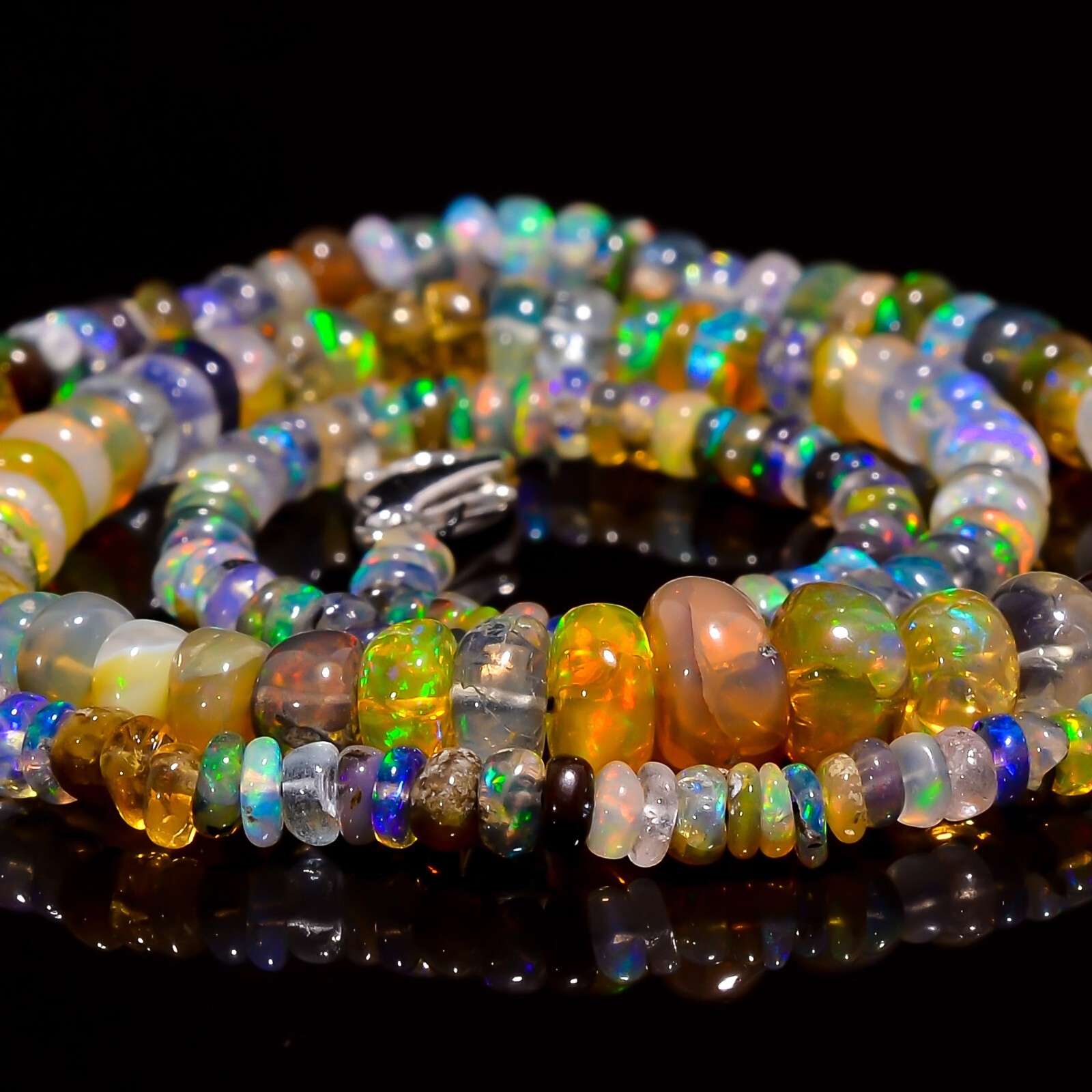 43.7 Ct. Multi Ethiopian Opal Gemstone Rondelle Smooth Beads Necklace 17″ A-5173