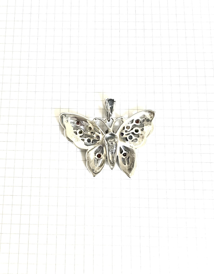 Multi Color Stones BUTTERFLY PENDANT CZ Stones & Marcasite . 925 STERLING SILVER