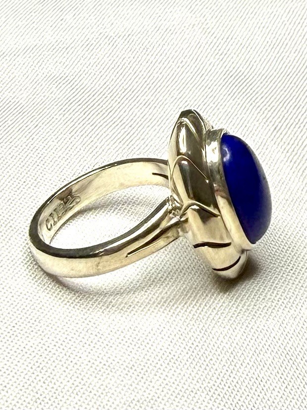 Vintage Taxco Mexico .925 Sterling Silver Lapis Lazuli Ring Size 7.5 Signed CII