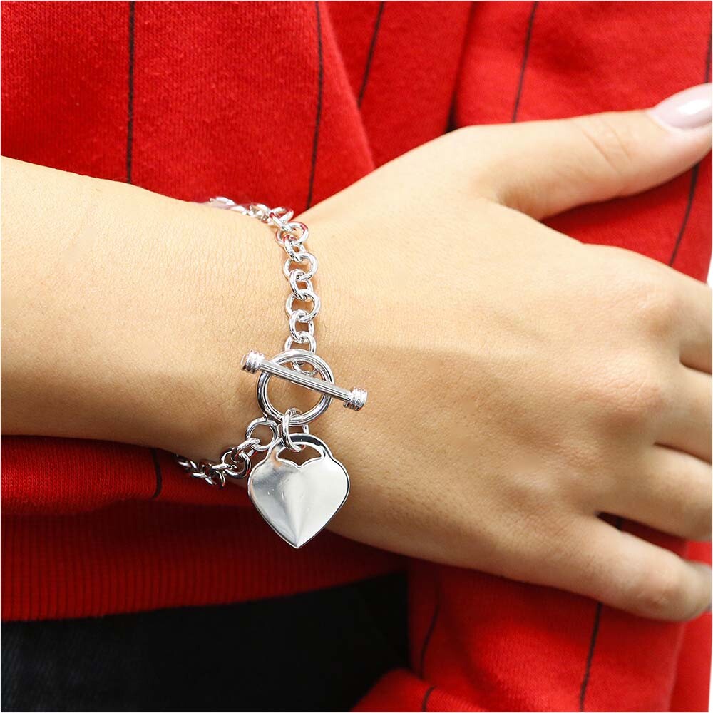 Verona Jewelers Womens Gold Plated Link Toggle Heart Charm Bracelet