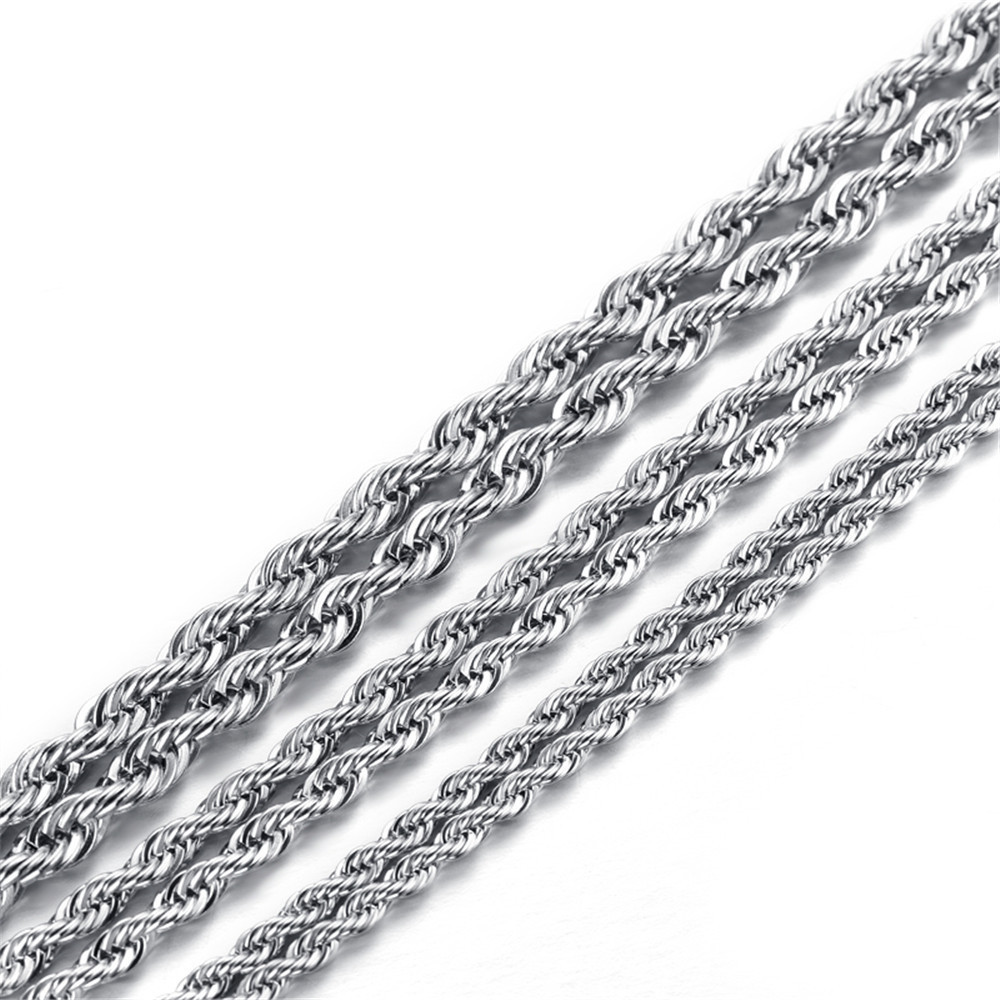 5pcs/lot 2.4/3/4mm Stainless Steel Twisted Rope Chain Necklace for Men Women